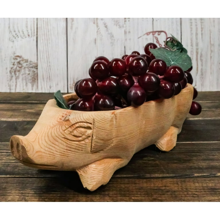 Rustic Wooden Hand Carved Tiki Animal Farm Pig Serving Dish Bowl