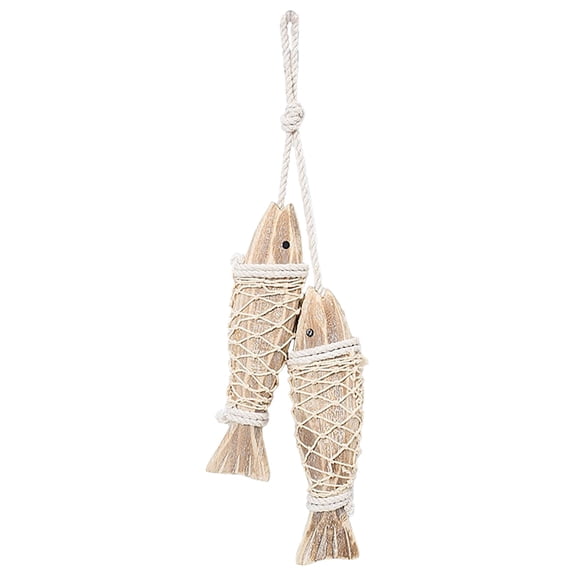 Rustic Wooden Hanging Fish Wall Decor Sculpture For Beach Theme Bathroom Bedroom House