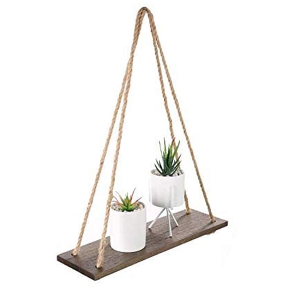 Rustic Wooden Hanging Shelves with String for Living Room Wall Small Kitchen Shelves with String - 35x15cm
