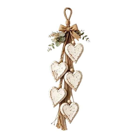 Rustic Wooden Heart Wall Hanging 22.8 Inch, Wooden Farmhouse Decor,Jute Rope Decor With Bow For Living Room,White-Wll