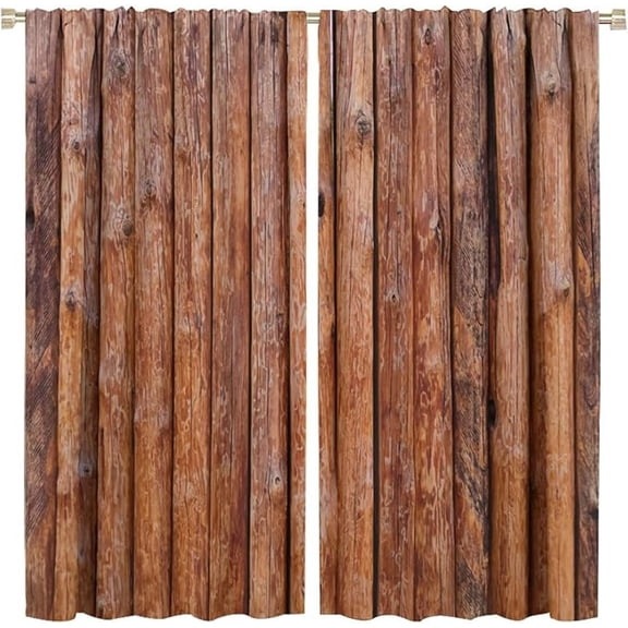 Rustic Wooden Kitchen Curtain,Vintage Old Brown Wood Countryside Theme Room Darkening Window Curtain Drapes For Living Room Bedroom Bathroom Dining Room 26"W x 45"L (Pack of 2)
