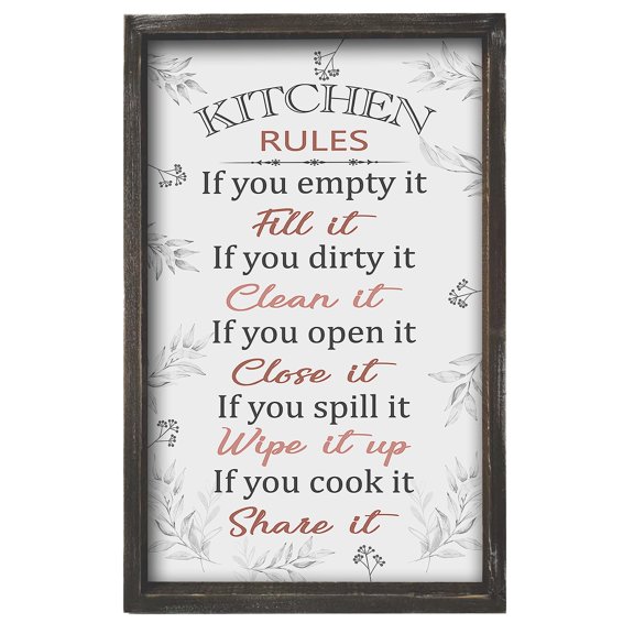 Rustic Wooden Kitchen Rules Sign 16x9.5 Inches Vertical Wall Decor