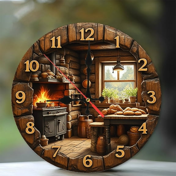 Rustic Wooden Kitchen Wall Clock Home Decor 10-Inch Silent Wooden Wall Clock, Battery Operated (AA Batteries Not Included), Artistic Home Decor