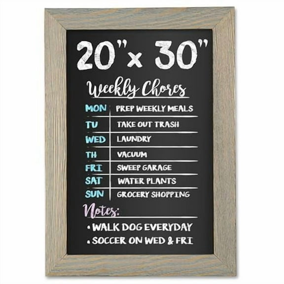Ilyapa Rustic Wooden Magnetic Kitchen Chalkboard Sign - 20x30 Inch Graywash Framed Wall Hanging Chalk Board for Farmhouse Decor, Wedding, Restaurant
