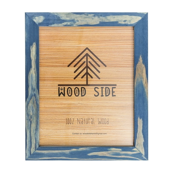 Rustic Wooden Picture Frame 11x14 - Natural Solid Eco Distressed Wood for Wall Mounting Photo Frame - Navy Blue