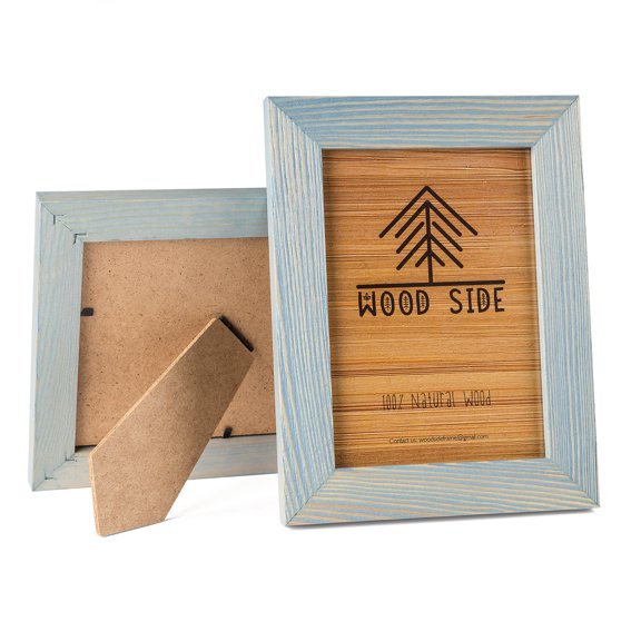 Rustic Wooden Picture Frame 4x6 Inch - Set of 2-100% Natural Farmhouse Distressed Wood with Real Glass - Made for Wall Hanging and Tabletop Display - Blue Turquoise