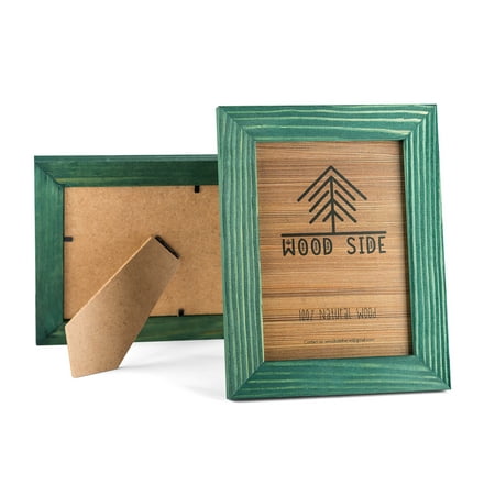 Rustic Wooden Picture Frame 4x6 Inch - Set of 2-100% Natural Eco Barn Wood with Real Glass - Made for Wall Hanging and Tabletop Display - Green