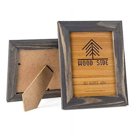Rustic Wooden Picture Frame 5x7 Inch - Set of 2-100% Natural Eco Distressed Wood - Real Glass - Made for Wall and Table Top Display - Grey