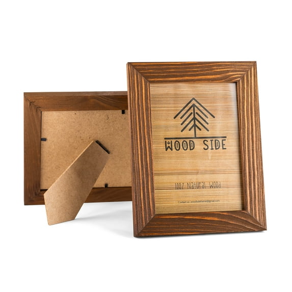 Rustic Wooden Picture Frame 5x7 Inch - Set of 2-100% Natural Eco Distressed Wood and Real Glass - Made for Wall and Table Top Display - Light Brown