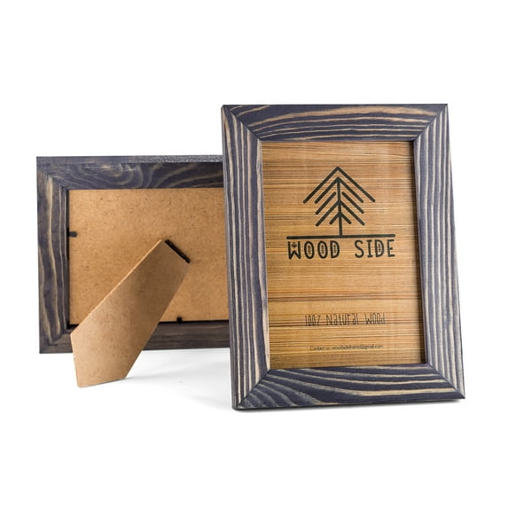 Rustic Wooden Picture Frame 5x7 Inch - Set of 2-100% Natural Eco Distressed Wood and Real Glass - Made for Wall and Table Top Display - Old Dark Grey