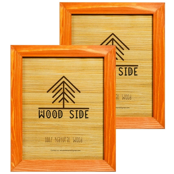 Rustic Wooden Picture Frame 5x7 Inch - Set of 2-100% Natural Eco Distressed Wood and Real Glass - Made for Wall and Table Top Display - Orange
