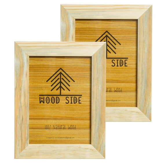 Rustic Wooden Picture Frame 5x7 Inch - Set of 2 - Natural Eco Distressed Wood and Real Glass - Made for Wall Hanging and Table Top Display