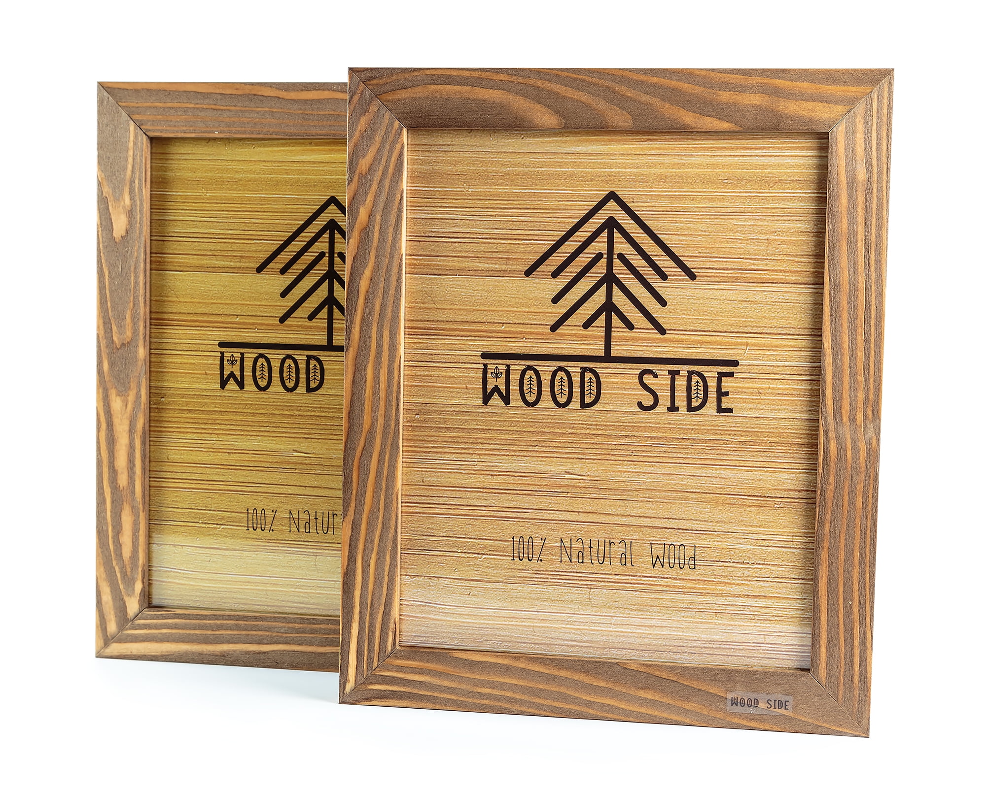 Rustic Wooden Picture Frame 8x10 - Walnut - Set of 2 - Natural Eco Solid Wood and High Definition Real Glass for Wall Mounting and Tabletop Photo Frames
