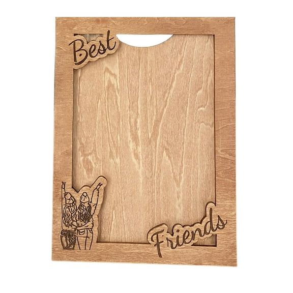 Rustic Wooden Picture Frame with Stand, Best Friends Theme, Natural Wood, 5x7 Inch Photo Size, Wall Mount Included