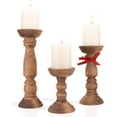 thumbnail image 1 of Farmhouse Wooden Candle Holders for Pillar Candles Set of 3 Rustic Wood Candle Holder Table Centerpiece Decor 12'' 9'' 6'' Vintage Tall Candle Stand Decorative Brown, 1 of 7