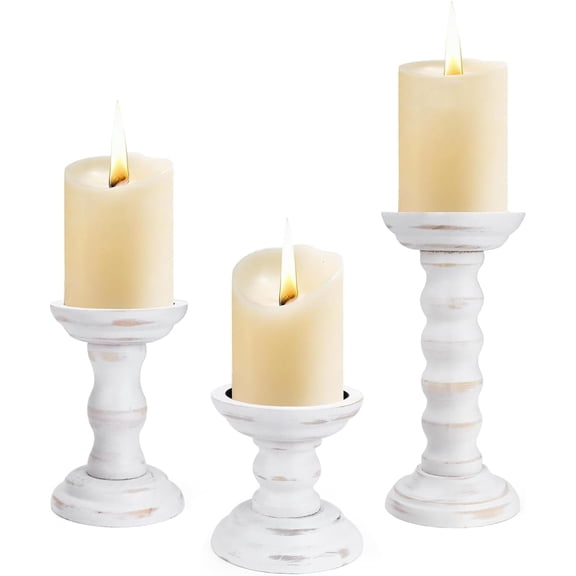 Rustic Wooden Pillar Candle Holders Set of 3-3.94in/5.71in/8.27in Tall Farmhouse Candle Stands, Table Centerpiece for Fireplace Mantel, Wedding, Photo Props, Cafe, Restaurant and Home Decor