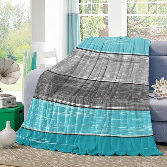 Rustic Wooden Plank Fleece Throw Blanket For Couch Flannel Lightweight Bed Blankets Teal Grey Wood Grain Fuzzy Warm Plush Throws Super Soft Cozy Blanket For Sofa Travel Camping 60" x 80"