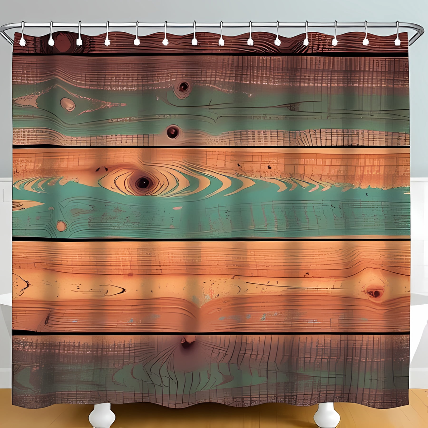 Rustic Wooden Plank Shower Curtain - Cozy Farmhouse Chic Design with ...