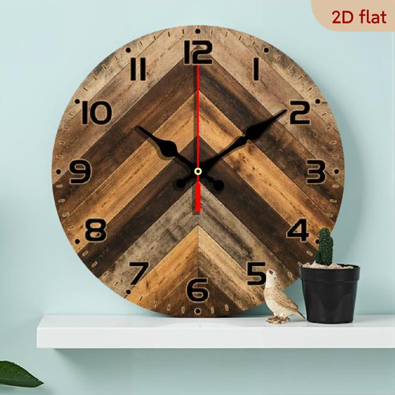 Rustic Wooden Plank Wall Clock, Vintage Chevron Pattern Design, Silent Non-Ticking Hanging Timepiece, Perfect for Living Room, Kitchen, Bedroom, Great Gift for Family and Friends 10x10in
