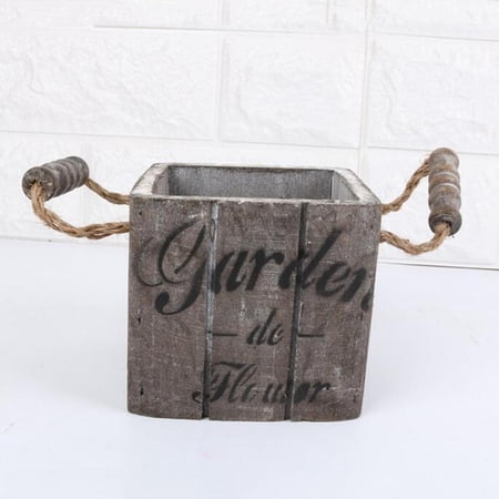 Rustic Wooden Plant Pot Round/ White, as described Square Brown