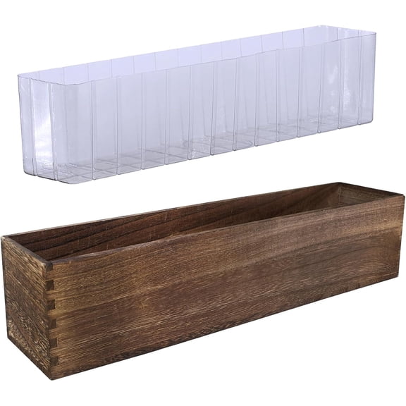 Rustic Wooden Planter Box 17.3" L x 3.9" W x 3.9" H Brown Rectangular Planter Decorative Wood Box with Removable Plastic Liner Window Box for Farmhouse Wedding Home Garden Table Centerpiece.