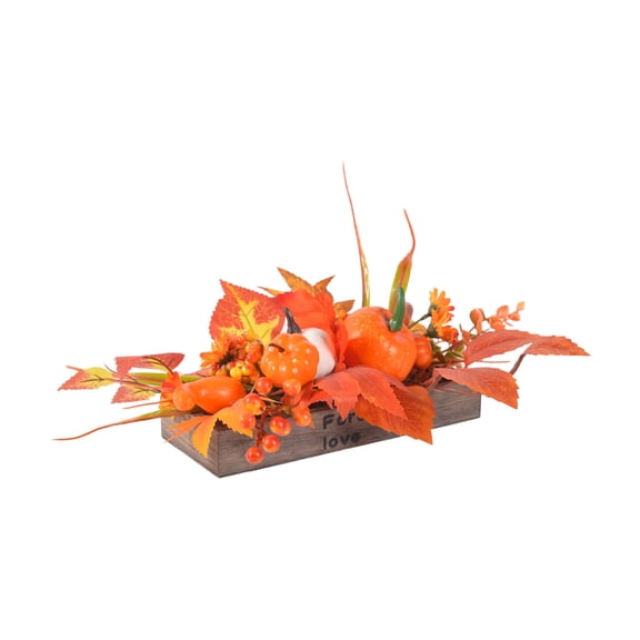 Rustic Wooden Planter Box Artificial Pumpkin Bonsai Centerpiece Farmhouse Table Decor For Living Room Orange