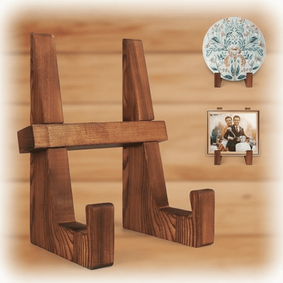 Rustic Wooden Plate Holder for Display - 8.8 Inch Decorative Tabletop Easel for Plates, Pictures, and Art, Natural Wood Stand for Home Decor