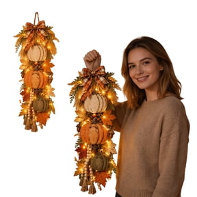 Rustic Wooden Pumpkin Door Hanger, 13.8in Fall Patchwork Wood Wall Decor, Holiday Porch & Front Door Decoration (Pumpkin Door Hanger)