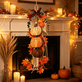 thumbnail image 1 of Rustic Wooden Pumpkin Door Hanging with Warm LED Lights Lighted Fall Harvest Wooden Pumpkin Door Sign Rustic Farmhouse Wall Hanging for Halloween Thanksgiving Home Porch Decoration, 1 of 5