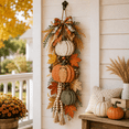 thumbnail image 1 of Rustic Wooden Pumpkin Door Hanging with Warm LED Lights 22.83in, Harvest Fall Farmhouse Decor with Autumn Leaves for Porch Entryway, 1 of 7