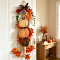 thumbnail image 1 of Rustic Wooden Pumpkin Door Hanging with Warm LED Lights, 1 of 5
