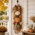 thumbnail image 1 of Rustic Wooden Pumpkin Door Hanging without Warm LED Lights, Rustic White Pumpkin Hanging Swag, Fall Decor Gift, Glowing Wreath, 1 of 8