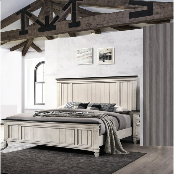 Rustic Wooden Queen Bed With Built-in Bench , Solid Wood Furniture Contemporary Bedroom Size Bed, Wood, Panel Headboard