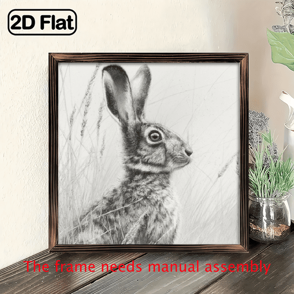 Rustic Wooden Rabbit Wall Art, 8x8 Inch Wood Framed Standing Bunny Illustration, Indoor Decor for Entryway, Living Room, Kitchen, Bedroom, Ideal Housewarming Gift, Easter Wall Decor, Room Decor