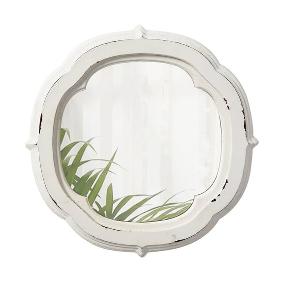 Rustic Wooden Round Bathroom Mirror 9.1", Hanging Distressed Finish White Vintage Small Wall Mirror Decor, Farmhouse Decorative Porthole Mirrors for Wall Mounted