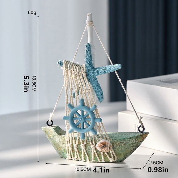 Rustic Wooden Sailboat Decor, Mediterranean Nautical Ship Model Coastal Table Ornament