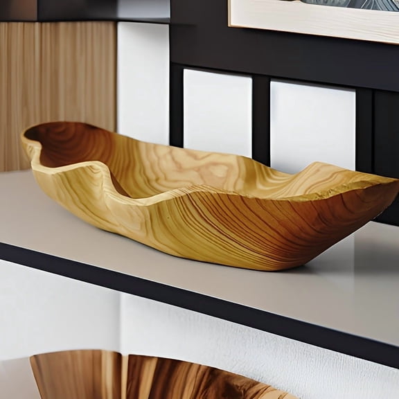 Rustic Wooden Serving Bowl Tray 15 Inch, Natural Cedar Wood Fruit Bowl for Kitchen Counter, Solid Wood Decorative Centerpiece for Dining Table, Farmhouse Snack Candy Dish
