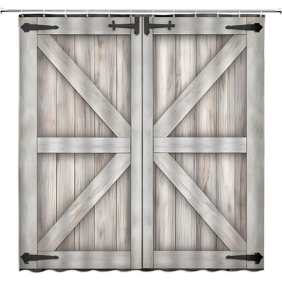 Rustic Wooden Shower Curtain Vintage Farmhouse Barn Door Country Garage Cabin Wood Planks Fabric Polyester Bathroom Curtain with Hooks