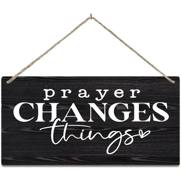 Rustic Wooden Sign - 12x6IN - Black - Wall Mount - Prayer Changes Things Sign - Home, Office, Business, Garage, Game Room, Kitchen, Outdoor (Dry)