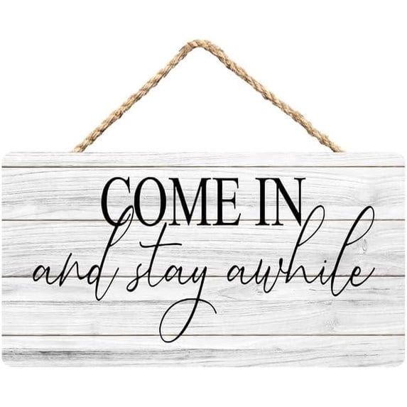 Rustic Wooden Sign Decor - Come In And Stay Awhile - Wood Plaque Home & Office Inspirational Gifts Hanging Wall Signs 6x12 IN