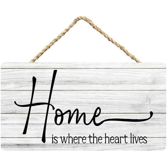Rustic Wooden Sign Decor - Home Is Where The Heart Lives - Wood Plaque Home & Office Inspirational Gifts Hanging Wall Signs 6x12 IN