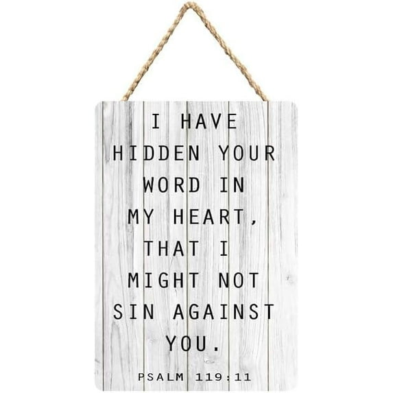 Rustic Wooden Sign Decor - Psalm 11911 Hidden Your Word - Wood Plaque Home & Office Inspirational Gifts Hanging Wall Signs 6x12 IN