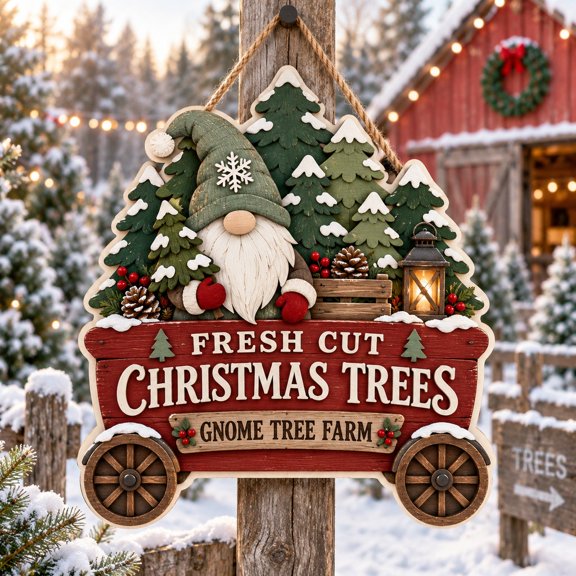 Rustic Wooden Sign Gnome Tree Farm Christmas Welcome