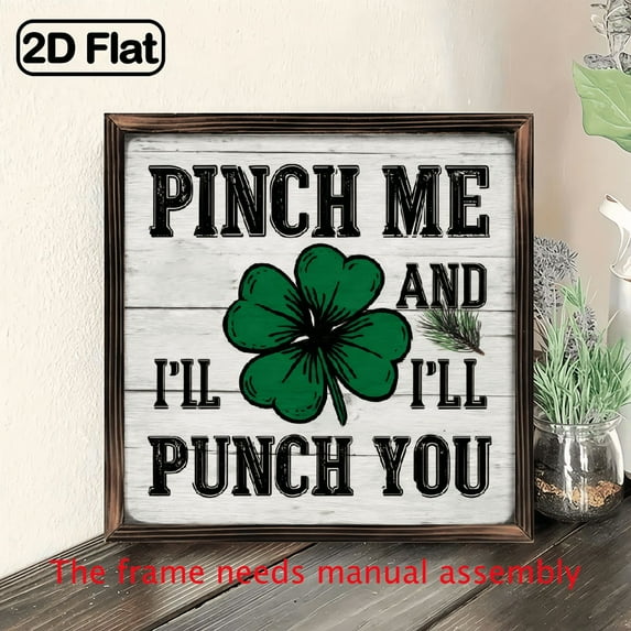 Rustic Wooden Sign Squeeze Me and I Will Punch You - Antique Square Irish Farmhouse Decor, Polished Finish, Lightweight Wood Frame, Suitable for St Patrick'S Day, Home, Cafe, Garage - 8x8 Inches