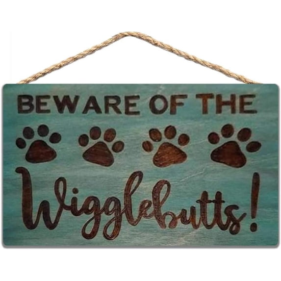 Rustic Wooden Signs Beware of The Wiggle Butts Sign Front Door Dog Sign Wall Art Decor Kitchen Cafe Pub Decor Gift 8x12 INCH