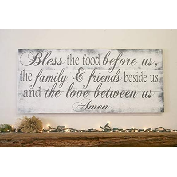 Rustic Wooden Signs Bless The Food Before Us Wood Kitchen Plaque Sign Dining Room Plaque Sign Wall Art Decor Kitchen Cafe Pub Decor Gift 8x16 INCH