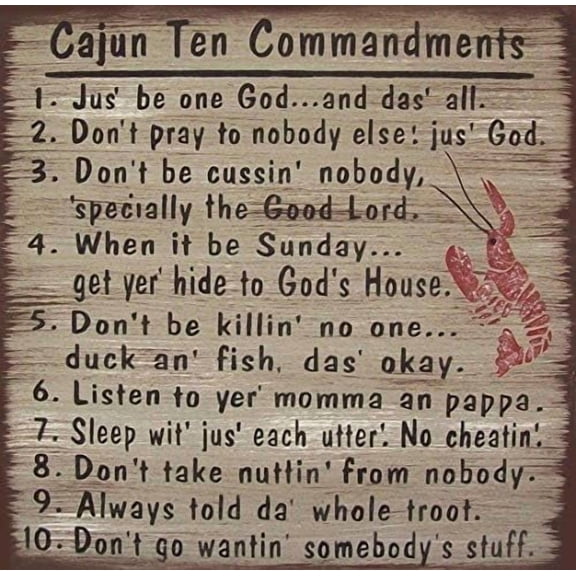 Rustic Wooden Signs Cajun 10 Commandments Primitive Rustic Country Wood Sign Wall Art Decor Kitchen Cafe Pub Decor Gift 12x12 INCH