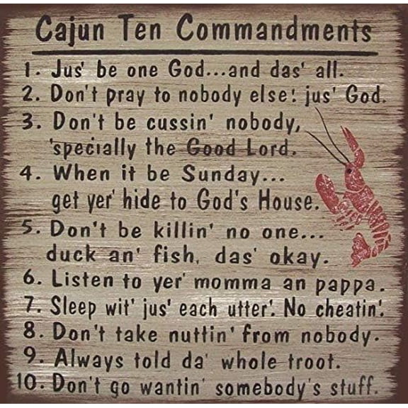 Rustic Wooden Signs Cajun 10 Commandments Primitive Rustic Country Wood Sign Wall Art Decor Kitchen Cafe Pub Decor Gift 12x12 INCH
