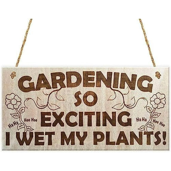 Rustic Wooden Signs Garden Wood Plaque Signs Gift with Funny Sayings Gardening So Exciting I Wet My Plants Sign Wall Art Decor Kitchen Cafe Pub Decor Gift 6x12 INCH