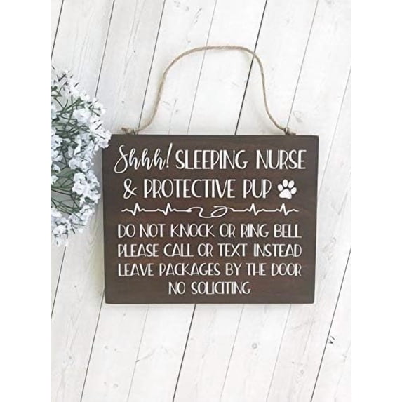 Rustic Wooden Signs Gift for Nurse, Do Not Disturb, Doorknob, Nurse Sleeping, Protection Dog, Night Shift Nurse, Sleep Nurse Sign Wall Art Decor Kitchen Cafe Pub Decor Gift 12x12 INCH
